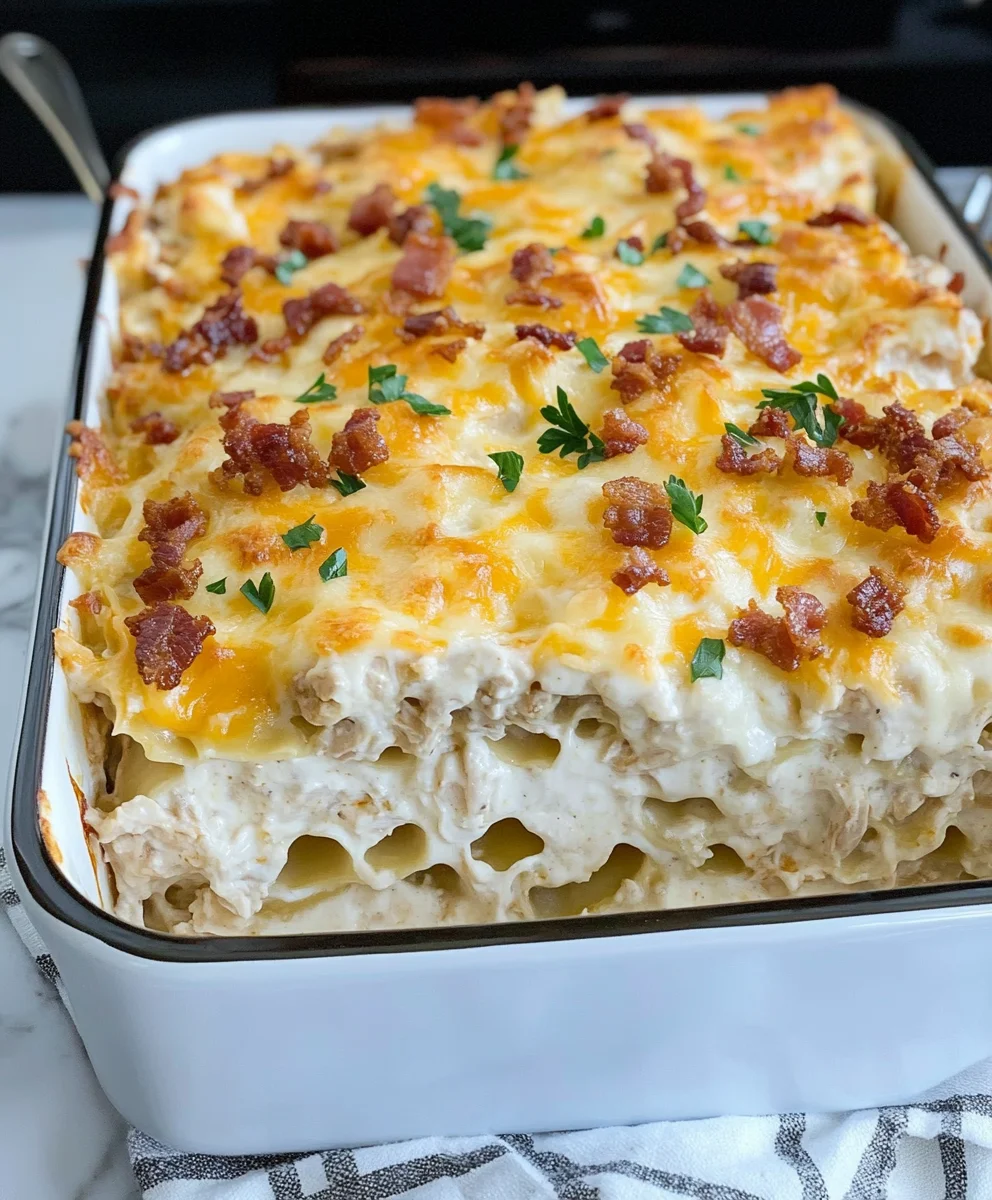 Creamy Crack Chicken Lasagna with Bacon and Ranch